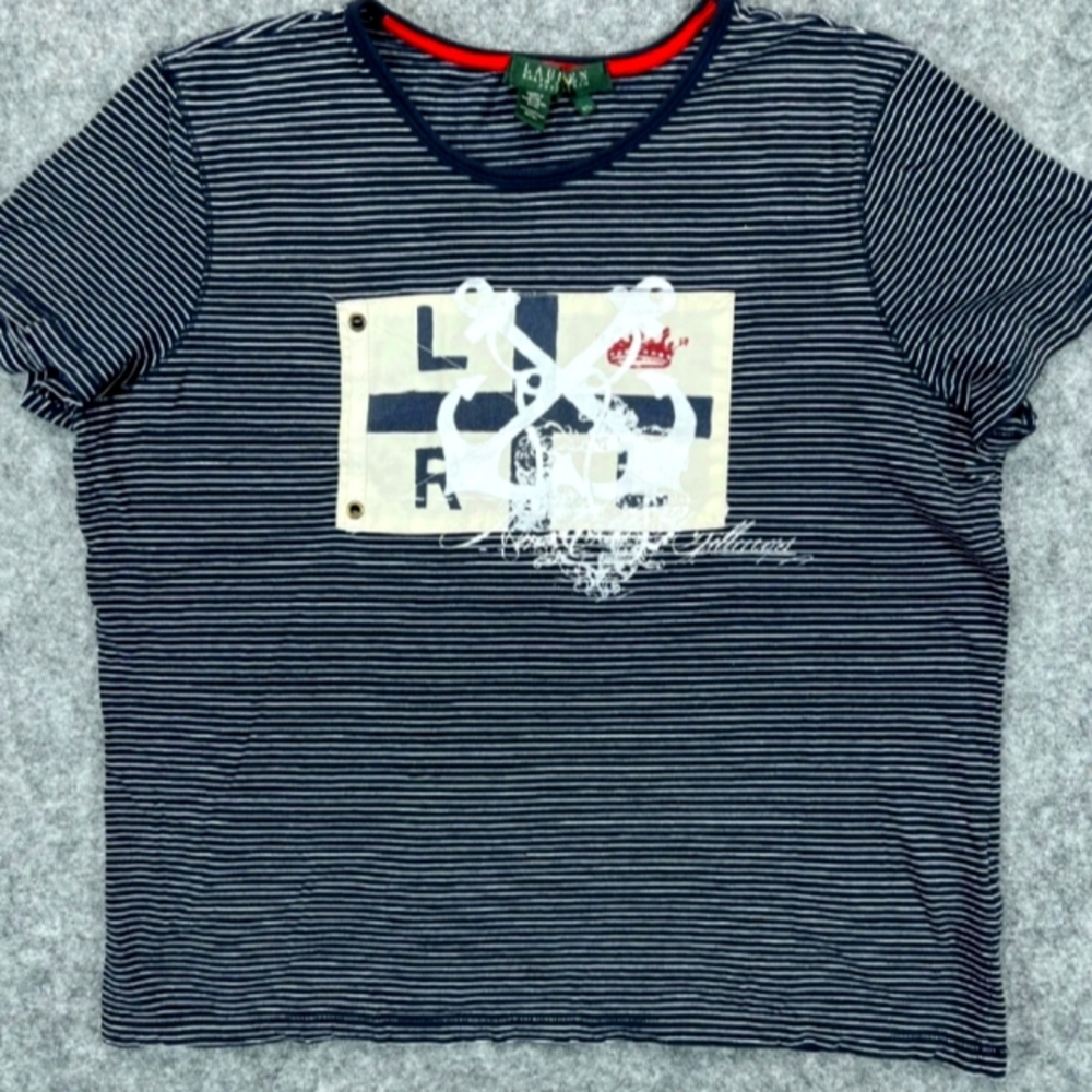Lauren Ralph Lauren B/W Striped W/Anchor Shirt Size M Women's